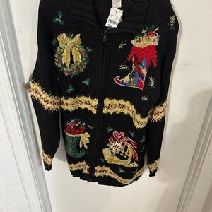 Casual Corner Black Sweater with Colorful Embroidery